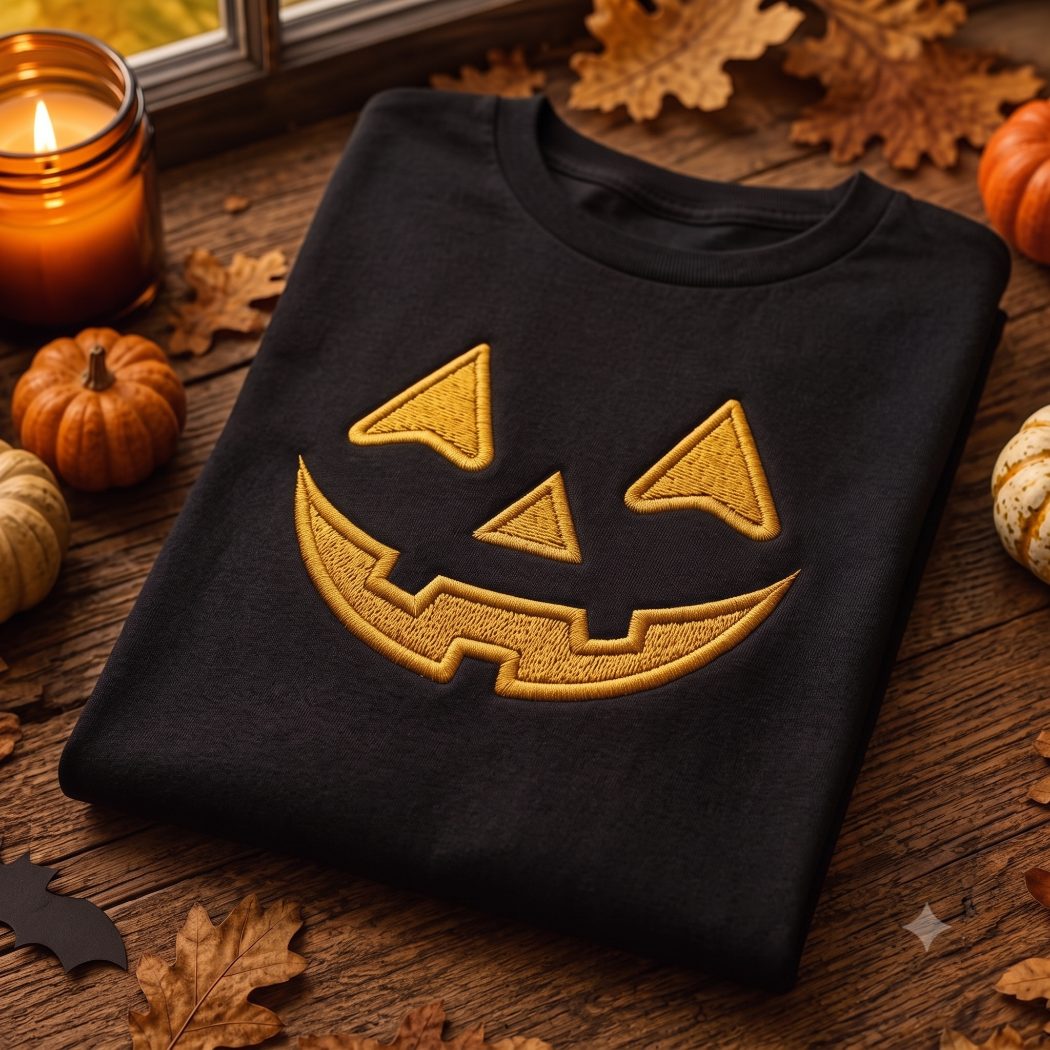 Embroidered Spooky Pumpkin T-Shirt, Halloween Crewneck, Jack O Lantern Face Shirt, Black Fall Outfit, October Gift