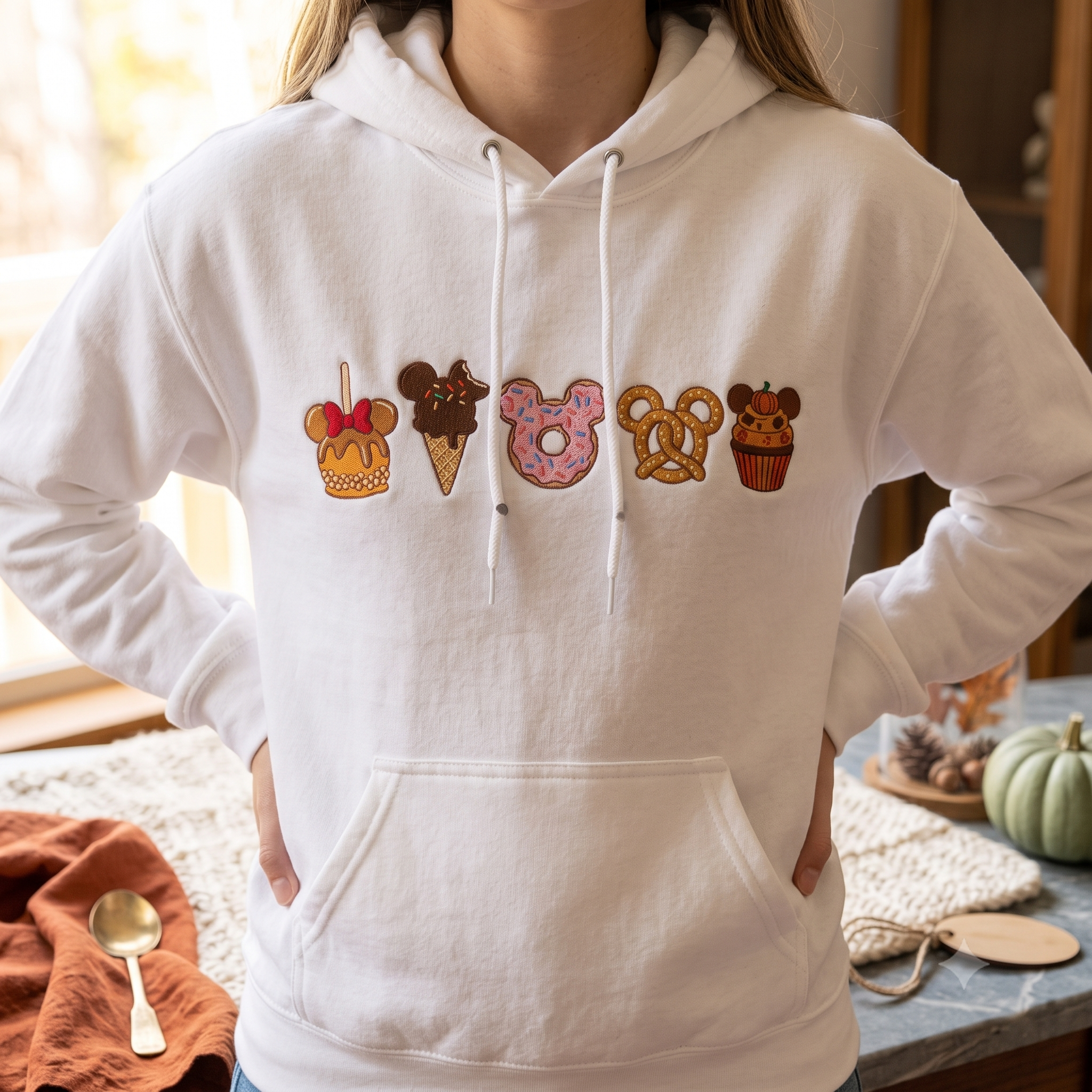 Harvest Treats Hoodies, Embroidered Autumn Bakery Crewneck, Cozy Fall Dessert Shirt, Gift Idea