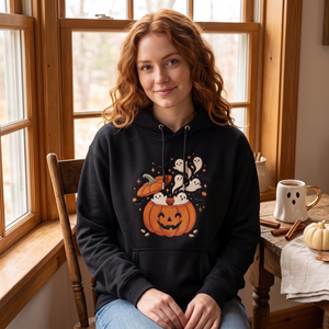 Embroidered Cute Ghost Hoodies, Halloween Pumpkin Crewneck, Spooky Jack O Lantern Pullover, Cozy Autumn Gift for Fall Festival Lovers