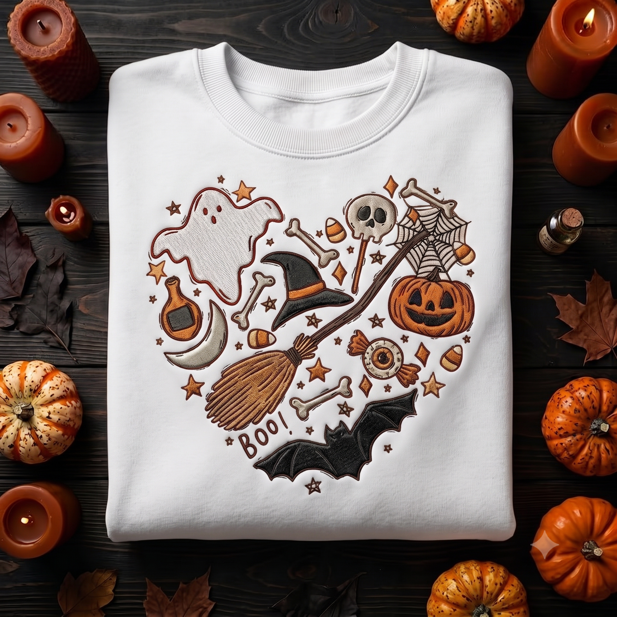 Witchy Halloween T-Shirt, Embroidered Ghost Pumpkin Crewneck, Spooky Autumn Shirt, Fall Gift