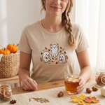 Cozy Fall Ghost Crewneck, Embroidered Halloween T-Shirt, Cute Autumn Leaf Shirt, Spooky Gift