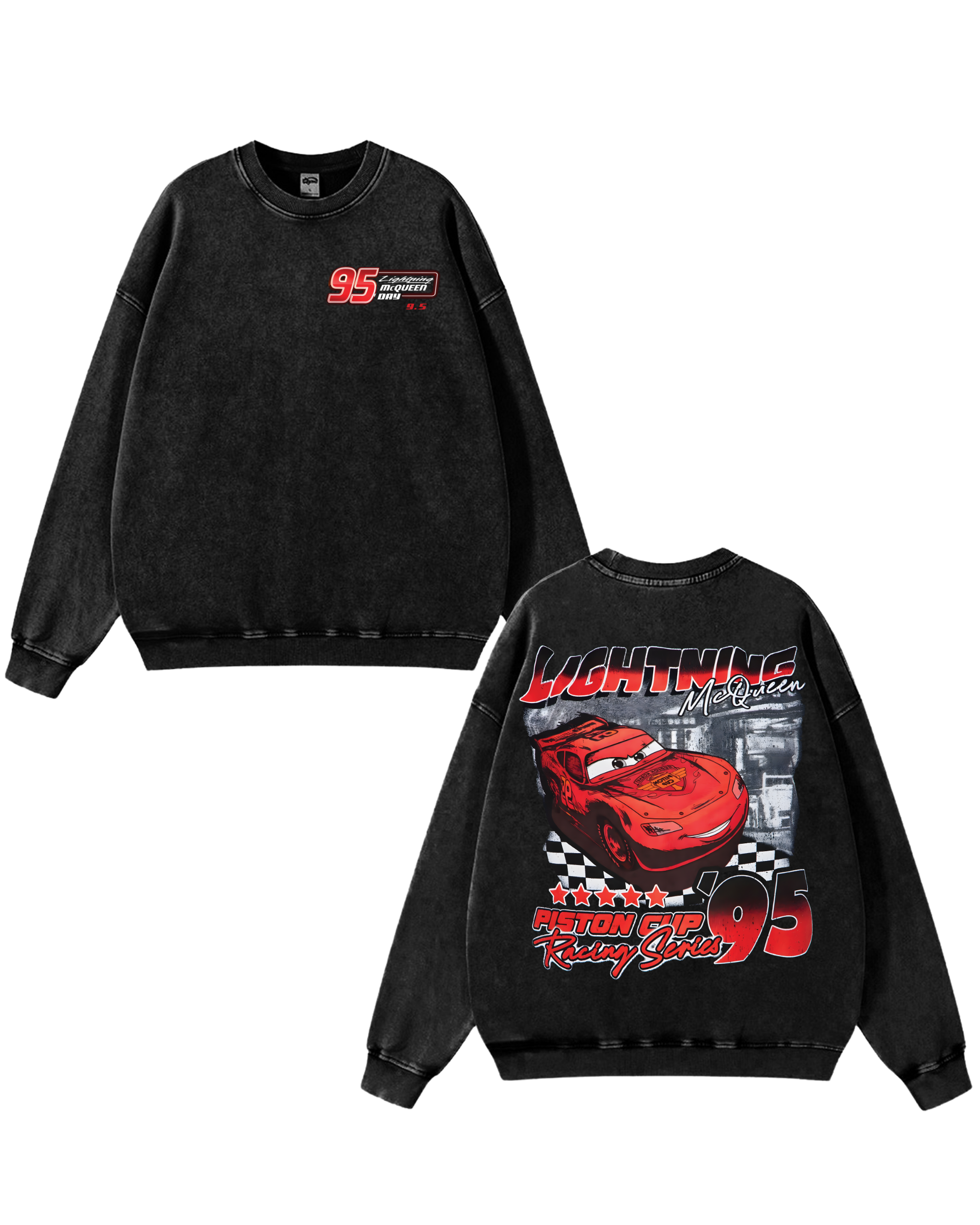 Lightning McQueen Movie Cars Retro Washed Sweatshirt Cotton Graphic
