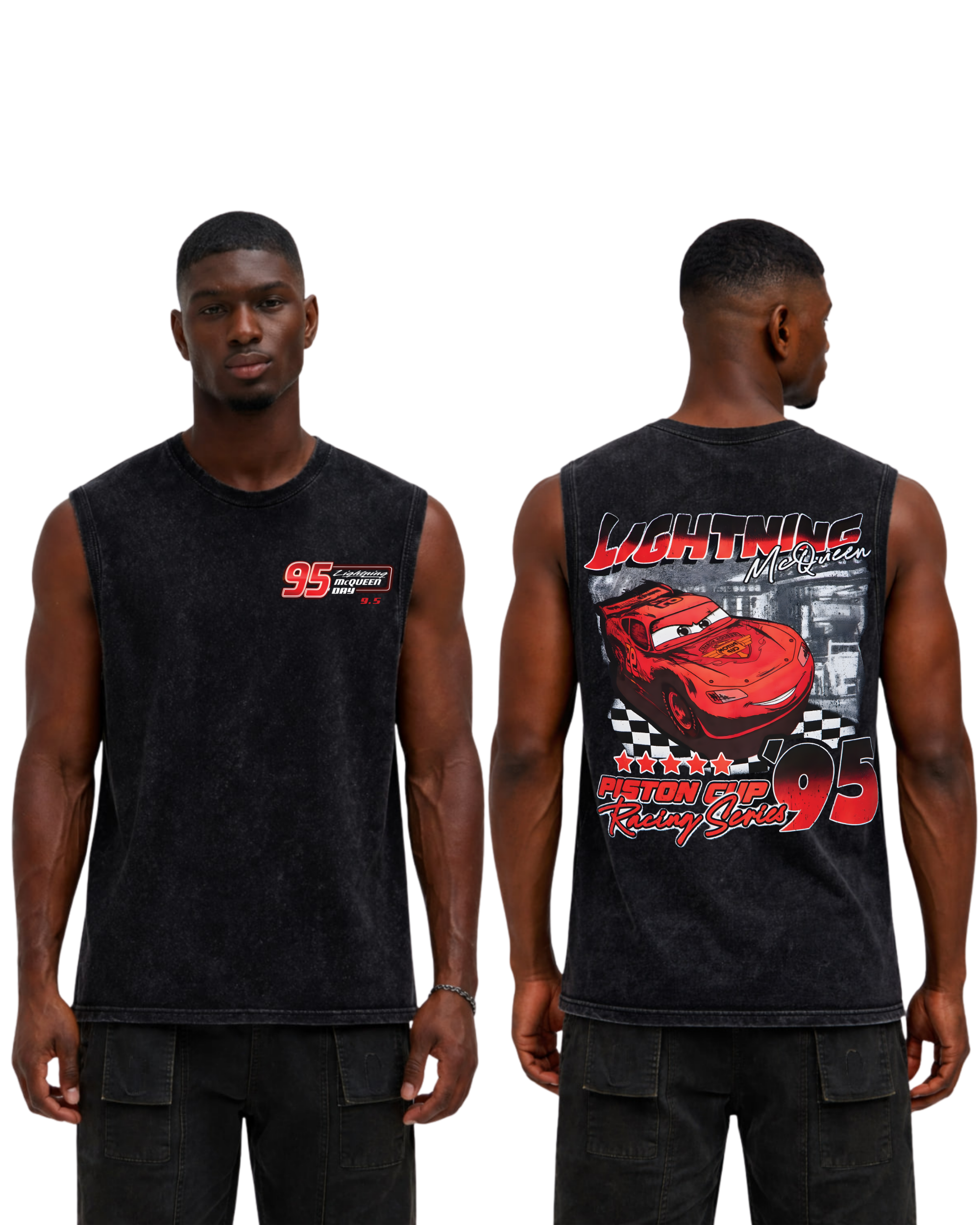 Lightning McQueen Movie Cars Retro Washed Tanktop Cotton Graphic
