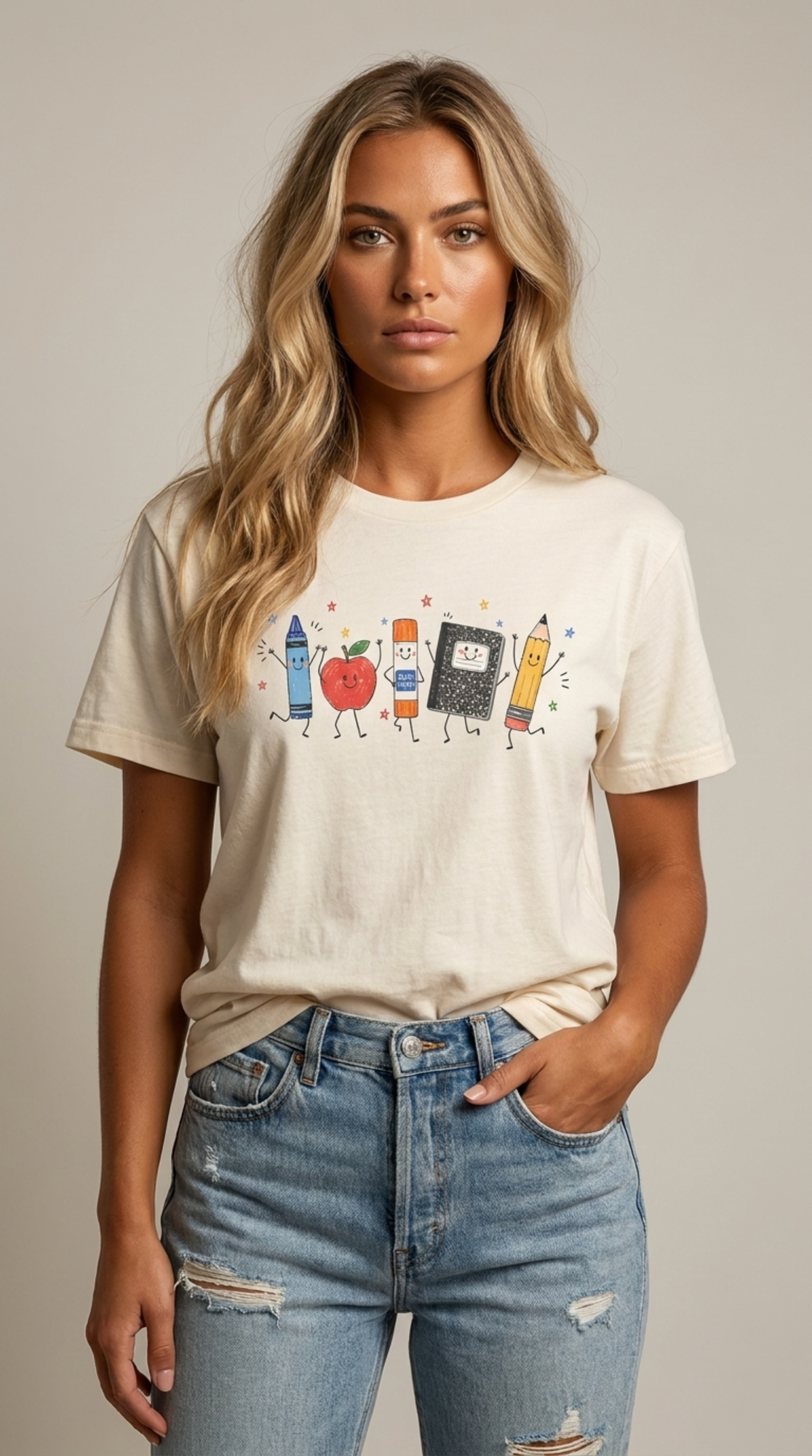Cute Happy School Supplies Teacher T-Shirt | Back to School Graphic Tee