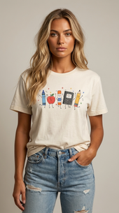 Cute Happy School Supplies Teacher T-Shirt | Back to School Graphic Tee