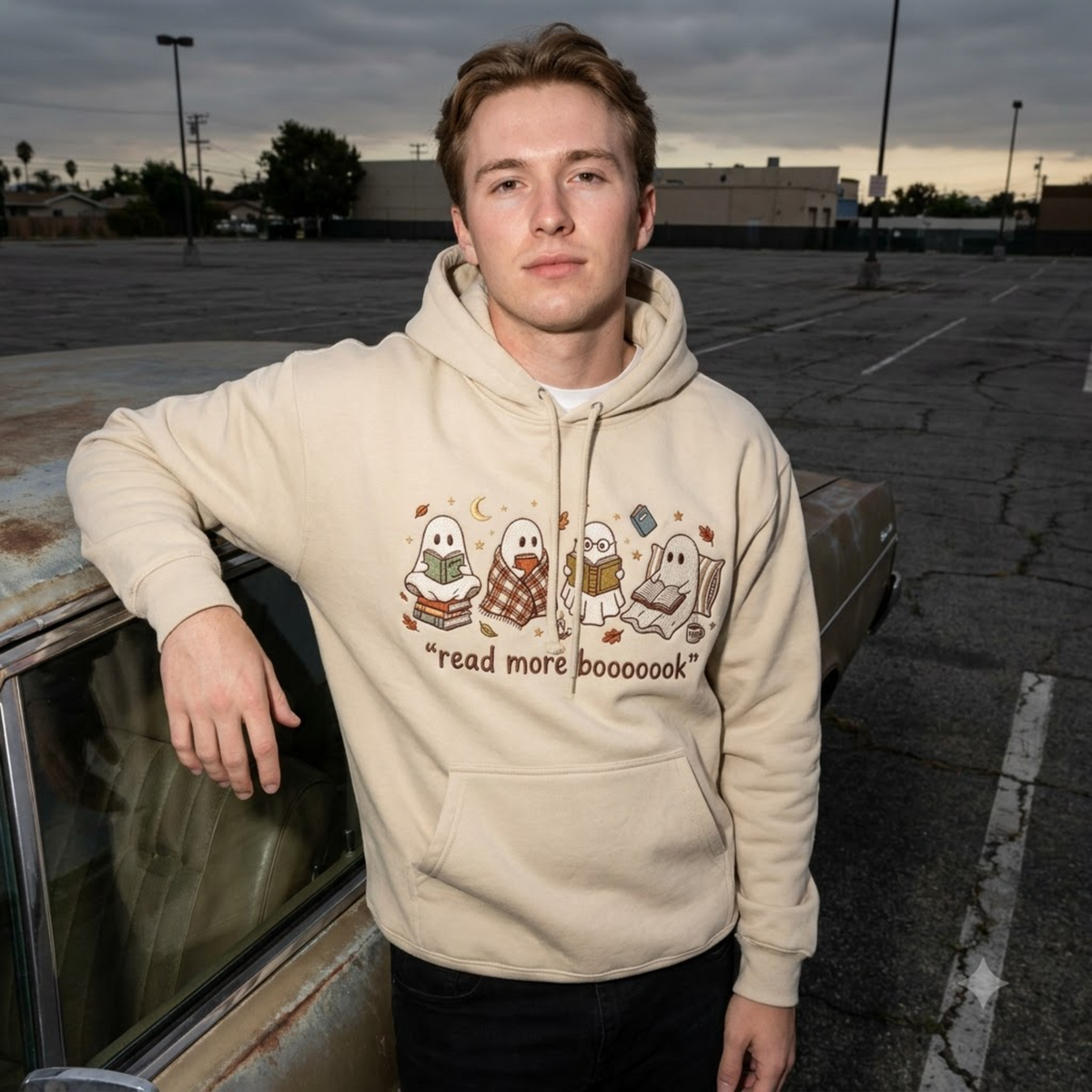 Embroidered Spooky Reader Hoodies, Read More Boooook Ghost Crewneck, Cozy Fall Pullover, Halloween Gift for Bookworms and Reading Fans