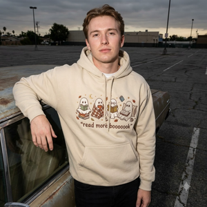 Embroidered Spooky Reader Hoodies, Read More Boooook Ghost Crewneck, Cozy Fall Pullover, Halloween Gift for Bookworms and Reading Fans