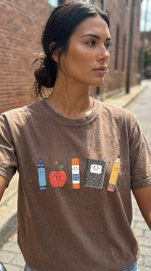Cute Happy School Supplies Teacher T-Shirt | Back to School Graphic Tee