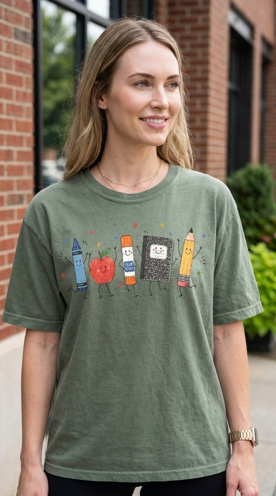Cute Happy School Supplies Teacher T-Shirt | Back to School Graphic Tee