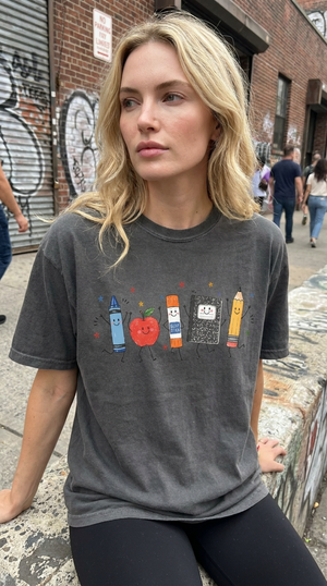 Cute Happy School Supplies Teacher T-Shirt | Back to School Graphic Tee