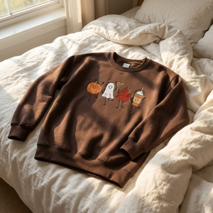 Spooky Fall Embroidered Crewneck Sweatshirt Halloween Shirt | Pumpkin Ghost Leaf Print Halloween Theme, Fall Season Wear