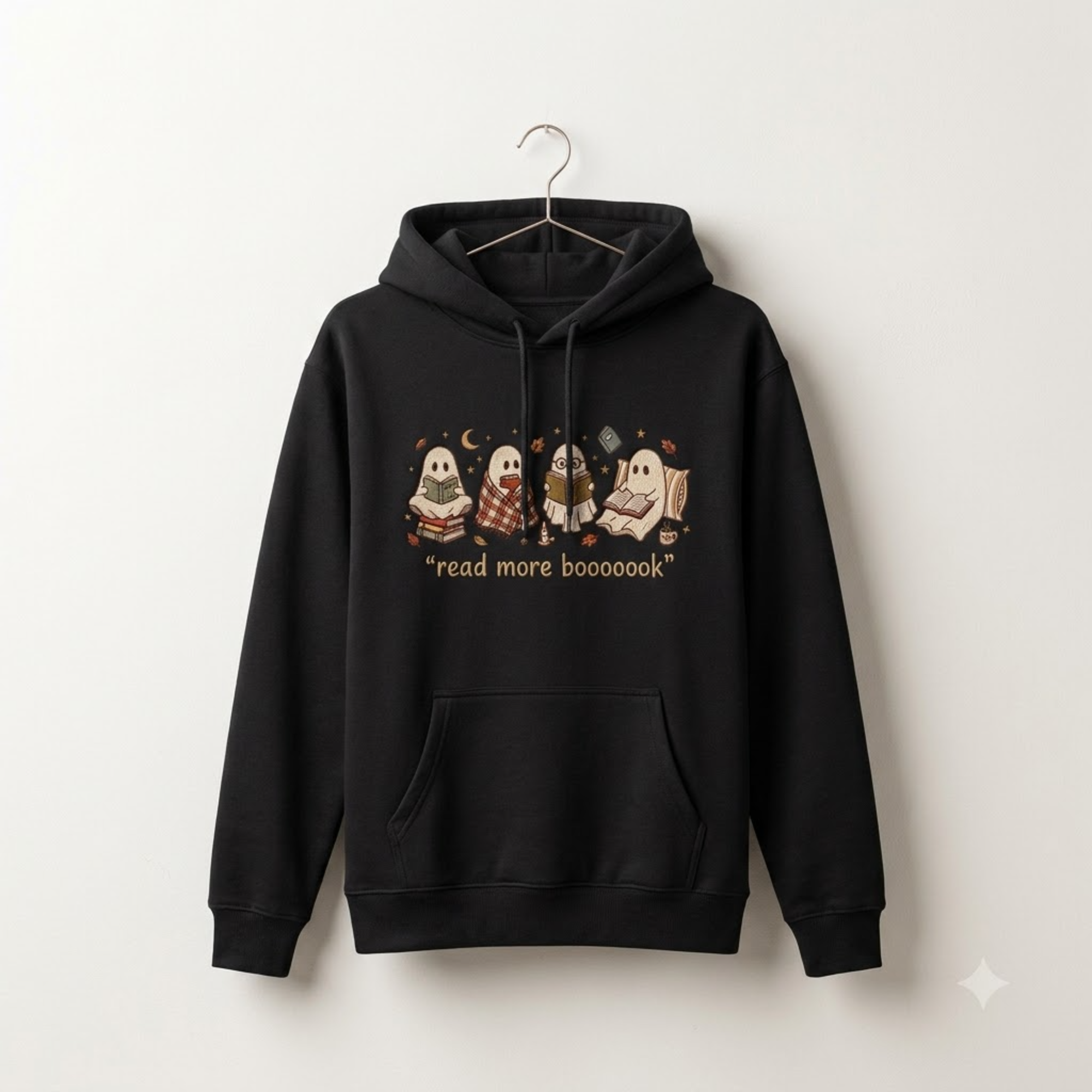 Embroidered Spooky Reader Hoodies, Read More Boooook Ghost Crewneck, Cozy Fall Pullover, Halloween Gift for Bookworms and Reading Fans