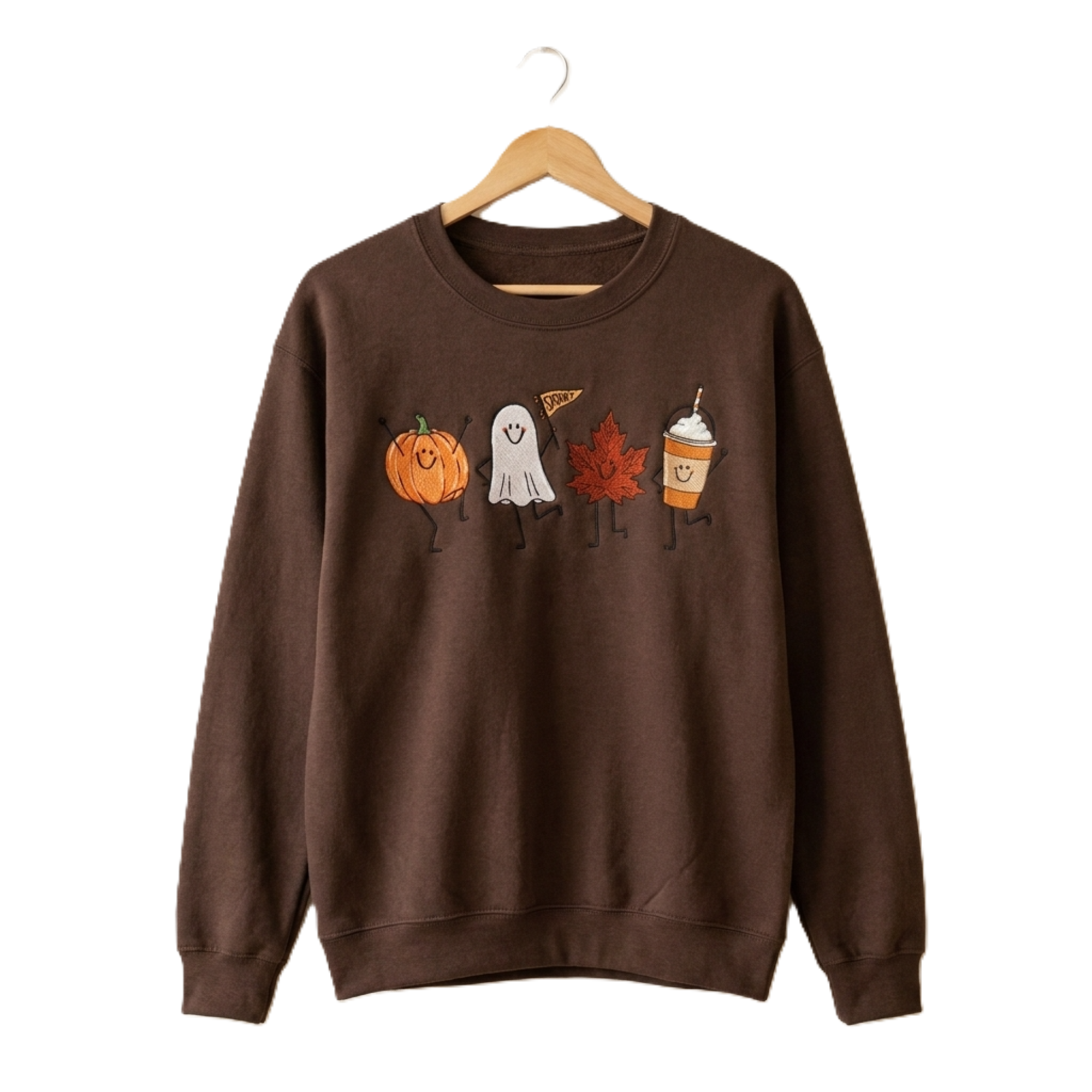 Spooky Fall Embroidered Crewneck Sweatshirt Halloween Shirt | Pumpkin Ghost Leaf Print Halloween Theme, Fall Season Wear