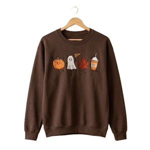 Spooky Fall Embroidered Crewneck Sweatshirt Halloween Shirt | Pumpkin Ghost Leaf Print Halloween Theme, Fall Season Wear