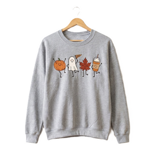 Spooky Fall Embroidered Crewneck Sweatshirt Halloween Shirt | Pumpkin Ghost Leaf Print Halloween Theme, Fall Season Wear