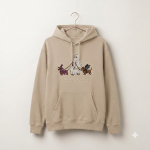 Spooky Dog Embroidered Hoodies, Halloween Ghost Puppy Crewneck with Witch Hat and Bat Wings, Cozy Fall Clothing for Animal Lovers
