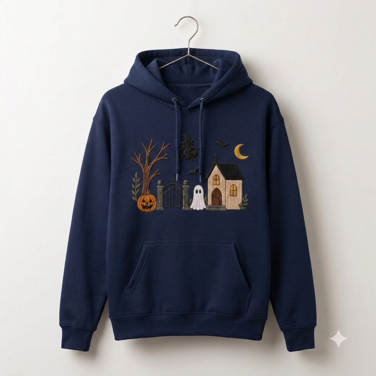 Embroidered Haunted House Hoodies, Vintage Halloween Ghost Crewneck, Spooky Season Fall Shirt, Cozy Witchy Pumpkin Gift For Her