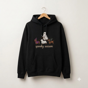 Spooky Dog Embroidered Hoodies, Halloween Ghost Puppy Crewneck with Witch Hat and Bat Wings, Cozy Fall Clothing for Animal Lovers