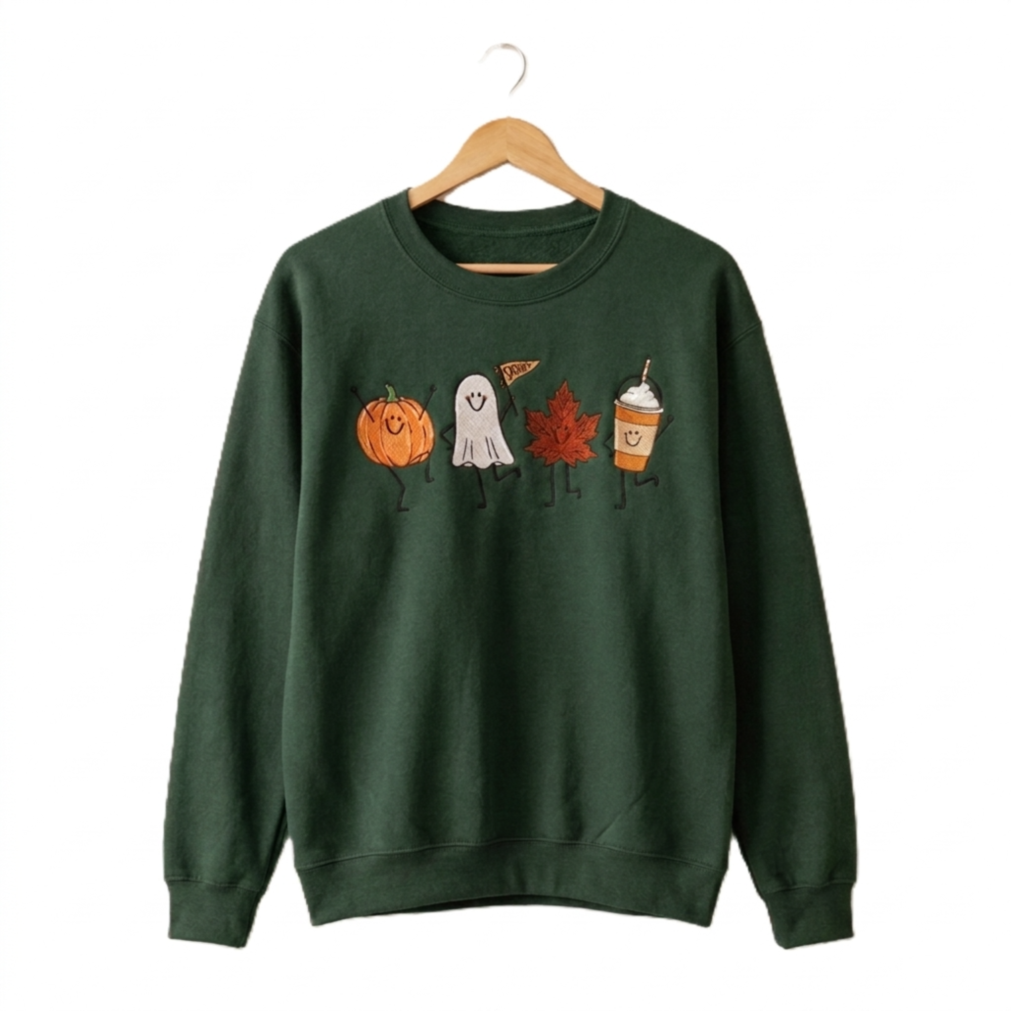 Spooky Fall Embroidered Crewneck Sweatshirt Halloween Shirt | Pumpkin Ghost Leaf Print Halloween Theme, Fall Season Wear