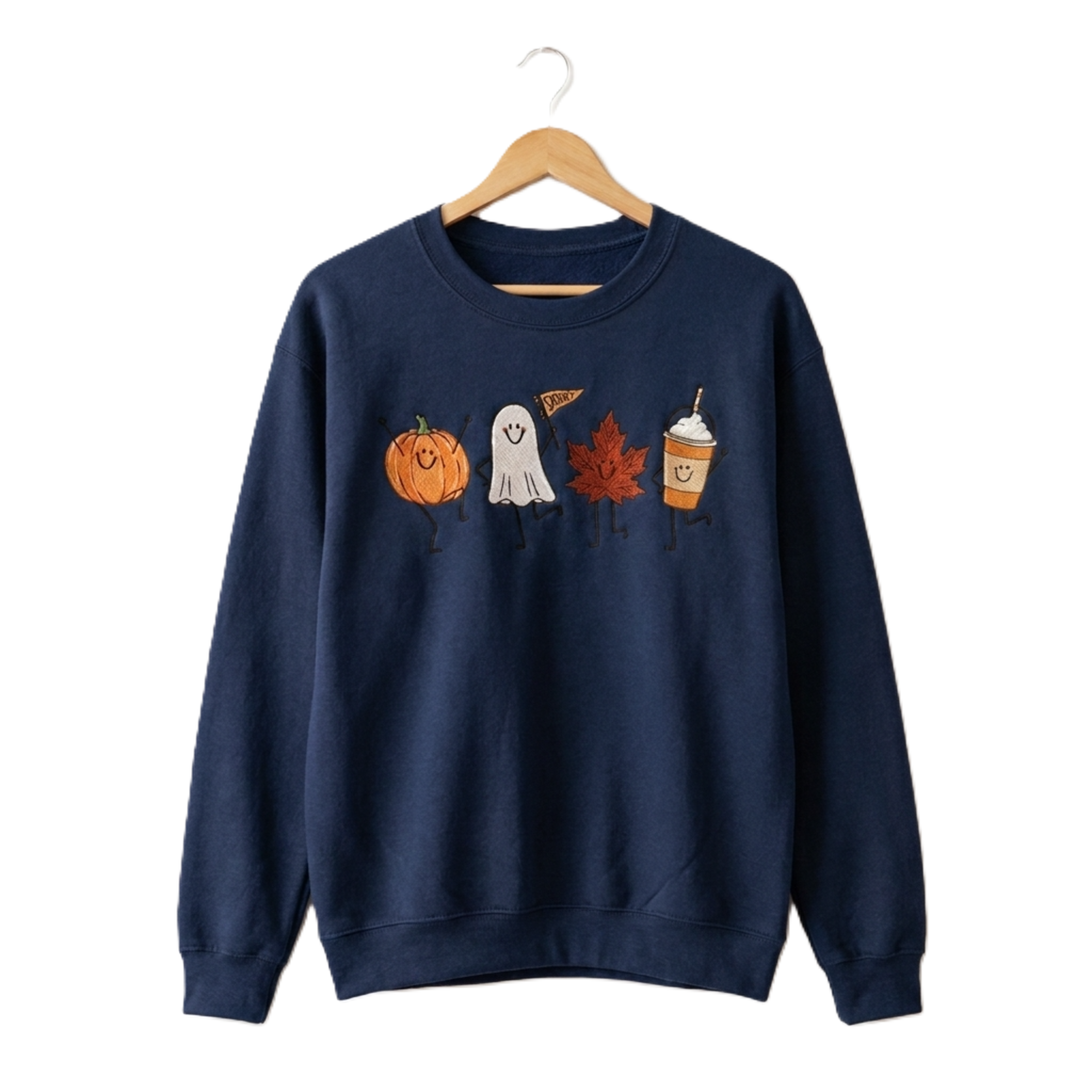 Spooky Fall Embroidered Crewneck Sweatshirt Halloween Shirt | Pumpkin Ghost Leaf Print Halloween Theme, Fall Season Wear