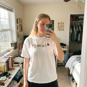 Embroidered Teacher Shirt, Unisex Crewneck Tee with School Supplies Design