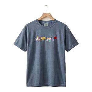 Embroidered Teacher Shirt, Unisex Crewneck Tee with School Supplies Design