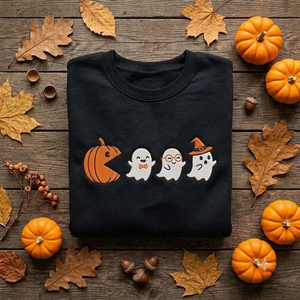 Cute Halloween T-Shirt, Embroidered Ghost Pumpkin Crewneck, Cozy Fall Autumn Shirt, Ghost Lover Gift