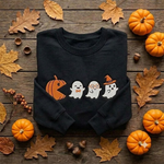 Cute Halloween Sweatshirt, Embroidered Ghost Pumpkin Crewneck, Cozy Fall Autumn Shirt, Ghost Lover Gift