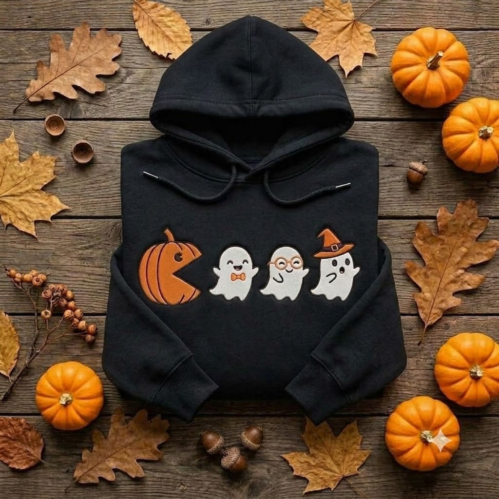 Cute Halloween Hoodies, Embroidered Ghost Pumpkin Crewneck, Cozy Fall Autumn Shirt, Ghost Lover Gift