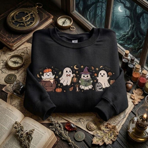 Halloween Ghost Embroidered Sweatshirt, Cute Cozy Ghost Crewneck, Pumpkin Spooky Season Shirt, Fall Autumn Embroidery Gift for Women