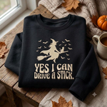 Spooky Witch Sweatshirt, Funny Drive a Stick Embroidered Crewneck, Gothic Halloween Gift