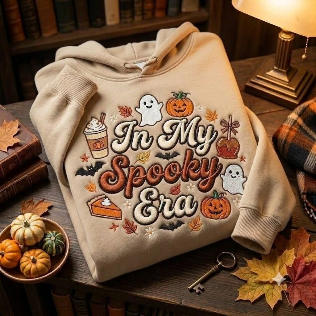 Autumn Halloween Crewneck, Embroidered Ghost Pumpkin Hoodies, Cozy Spooky Fall Shirt, Gift Idea
