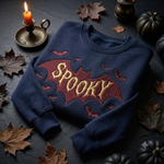 Bat Halloween Sweatshirt, Embroidered Spooky Gothic Crewneck, Cozy October Fall Shirt, Halloween Gift