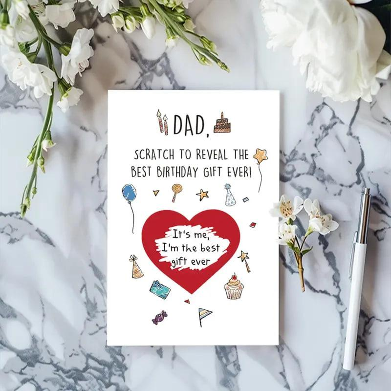 Dad Scratch & Reveal Birthday Card, 1 Count Simple Birthday Gift Card, Humorous Interactive Design Birthday Gift for Father from Kids, Funny Dad Card, Happy Birthday Dad Card, Positive Message Card, Greeting Card, Scratch Off Cards