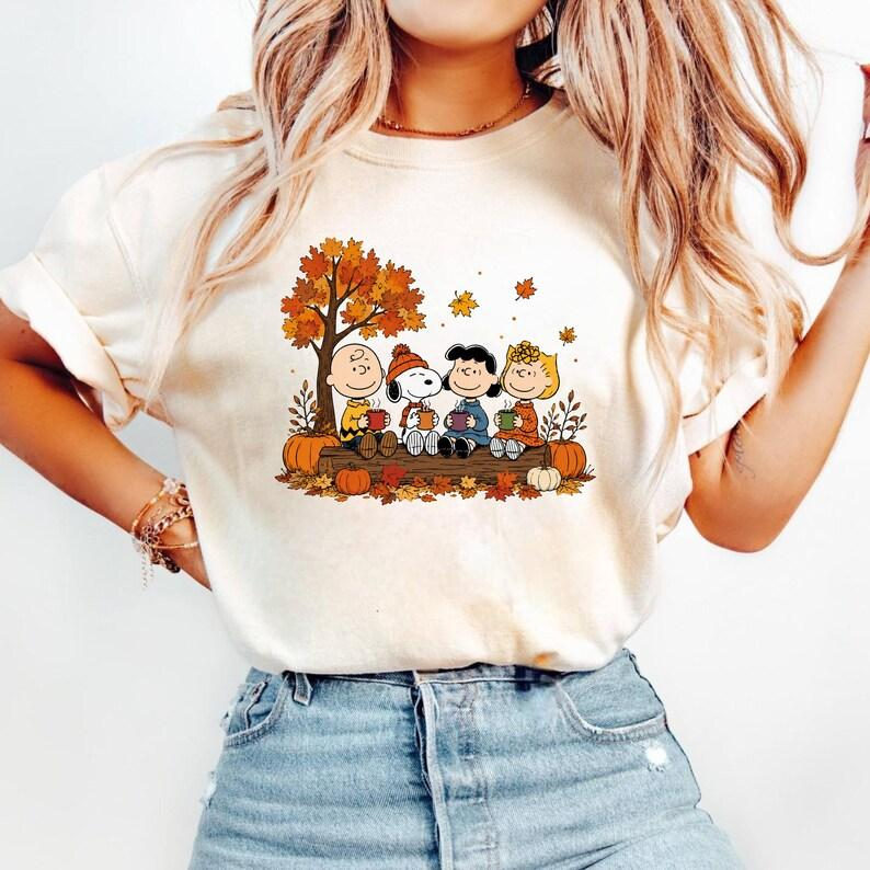 Dog Thanksgiving T-Shirt, Fall Friends Tee, Funny Cartoon Dog Shirt, Autumn Leaves Graphic Tee, Cute Fall Dog Lover Gift