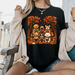 Cozy Fall Reading Dog T-Shirt, Cute Autumn Puppy Book Lover Tee, Thanksgiving Reading Shirt, Fall Book Club Graphic Tee