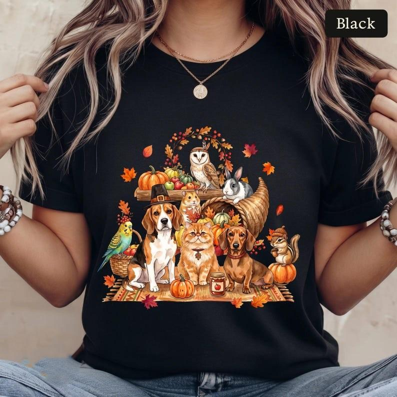 Thankful Pet Thanksgiving Shirt, Autumn Animals Fall Tee