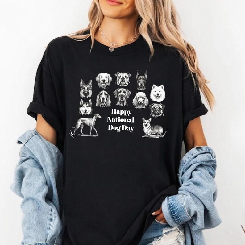 Happy National Dog Day Shirt, Cute Multiple Dog Breeds Tshirt, Retro Puppy Lover Gift For Dog Mom