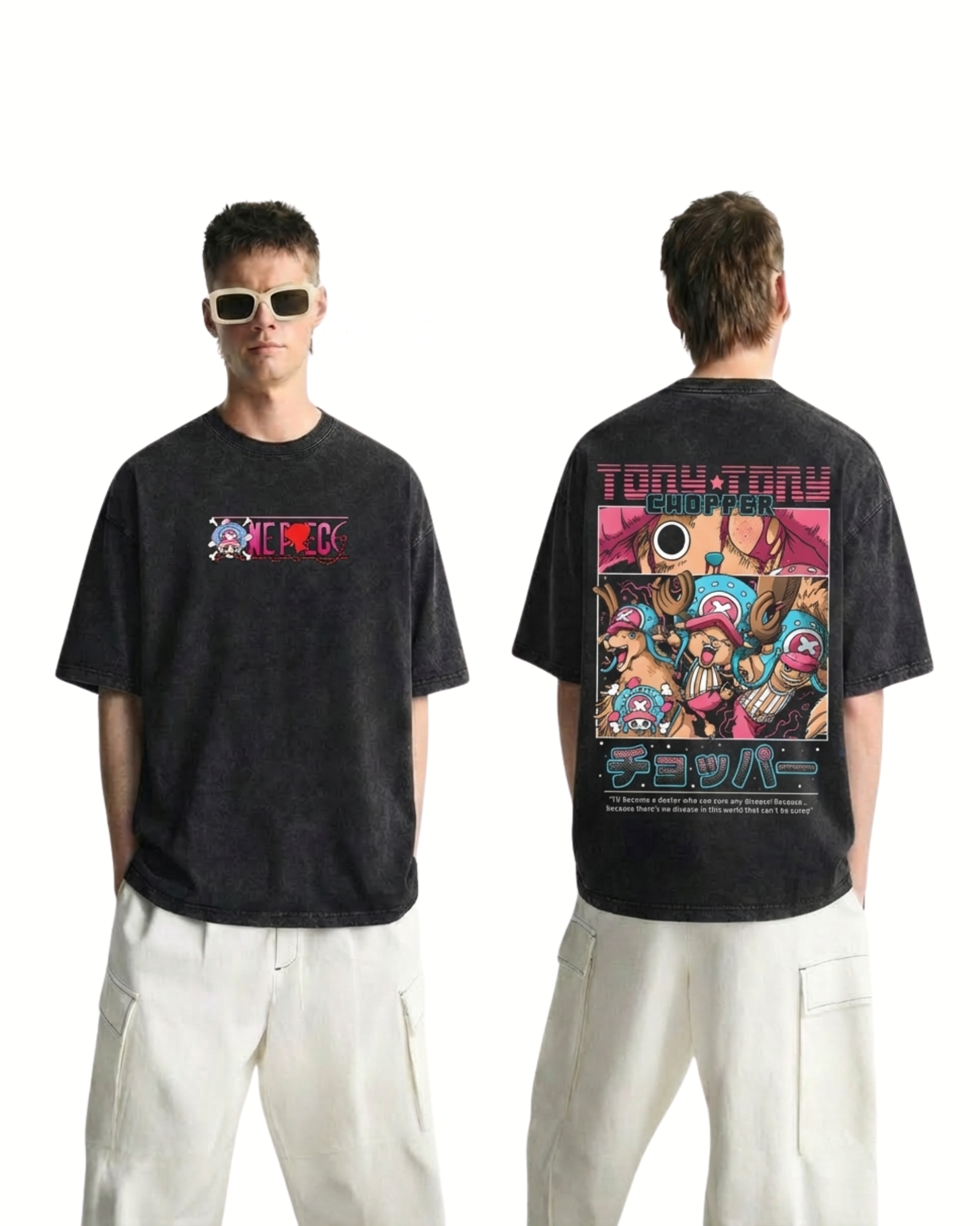 Retro Style Tony Tony Chopper Anime One Piece Washed Cotton Graphic Tee